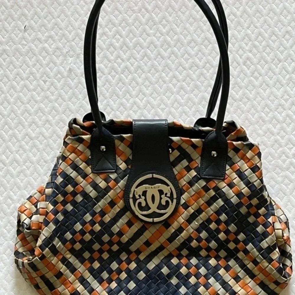 Sharif Orange and Blue leather woven Bag-brand new - Picture 2 of 9